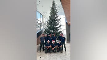 Colorado deputies spread Christmas cheer by squeezing giant tree into department lobby