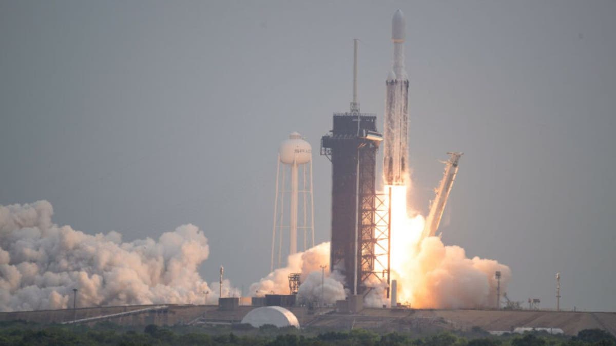 A SpaceX Falcon Heavy rocket launch