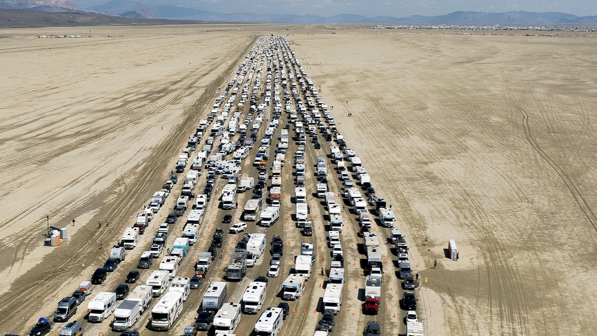 Traffic leaving Burning Man in Nevada